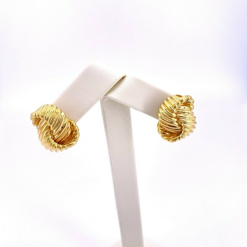 Italian Ribbed Knot 18K Yellow Gold Earrings - image 1