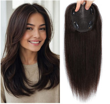 Hair Toppers for Women, 12 Inch Real Human Hair Topper - Dark Brown