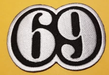 69 Embroidered Patch worldwide approx 2.5 x 3.5"