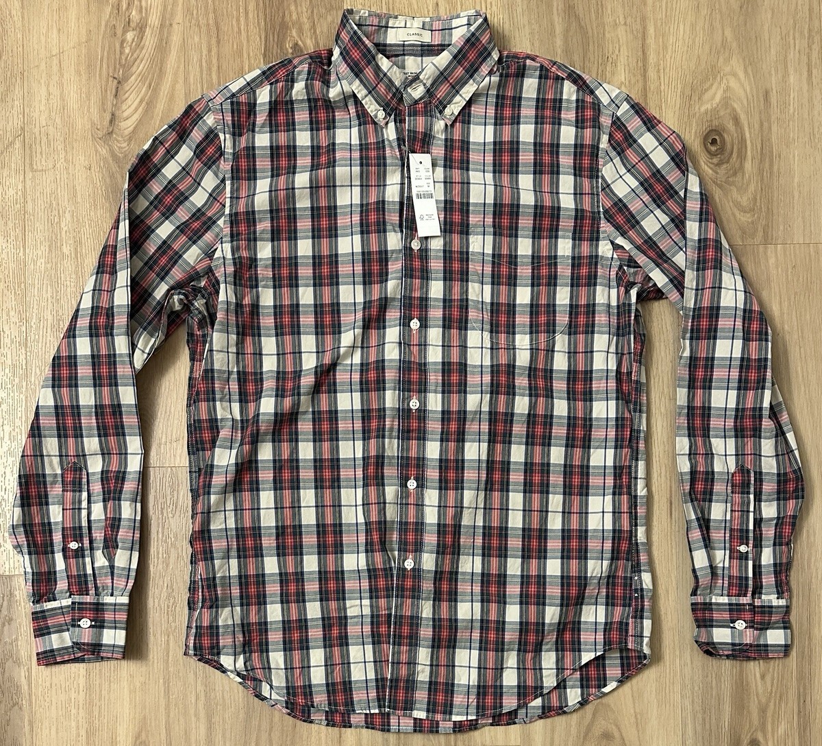 NEW J Crew Secret Wash Organic Cotton Poplin Red White Blue Plaid