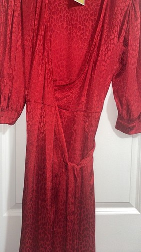 Michael Kors Women's Cheetah Jacquard Midi True Wrap Dress Red Size 1X NWT - Picture 7 of 11