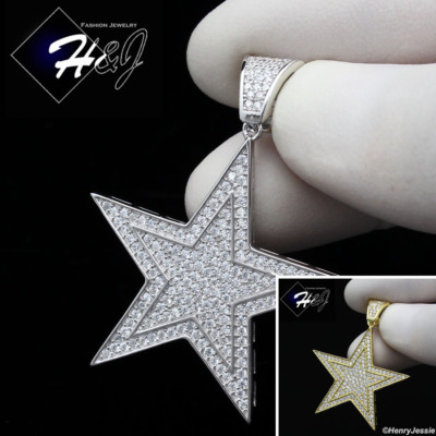 MEN 925 STERLING SILVER ICY BLING CZ GOLD PLATED/SILVER 3D STAR PENDANT*SP206