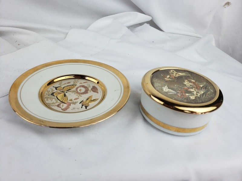 Nice vintage Japanese Chokin gold plated plate and box