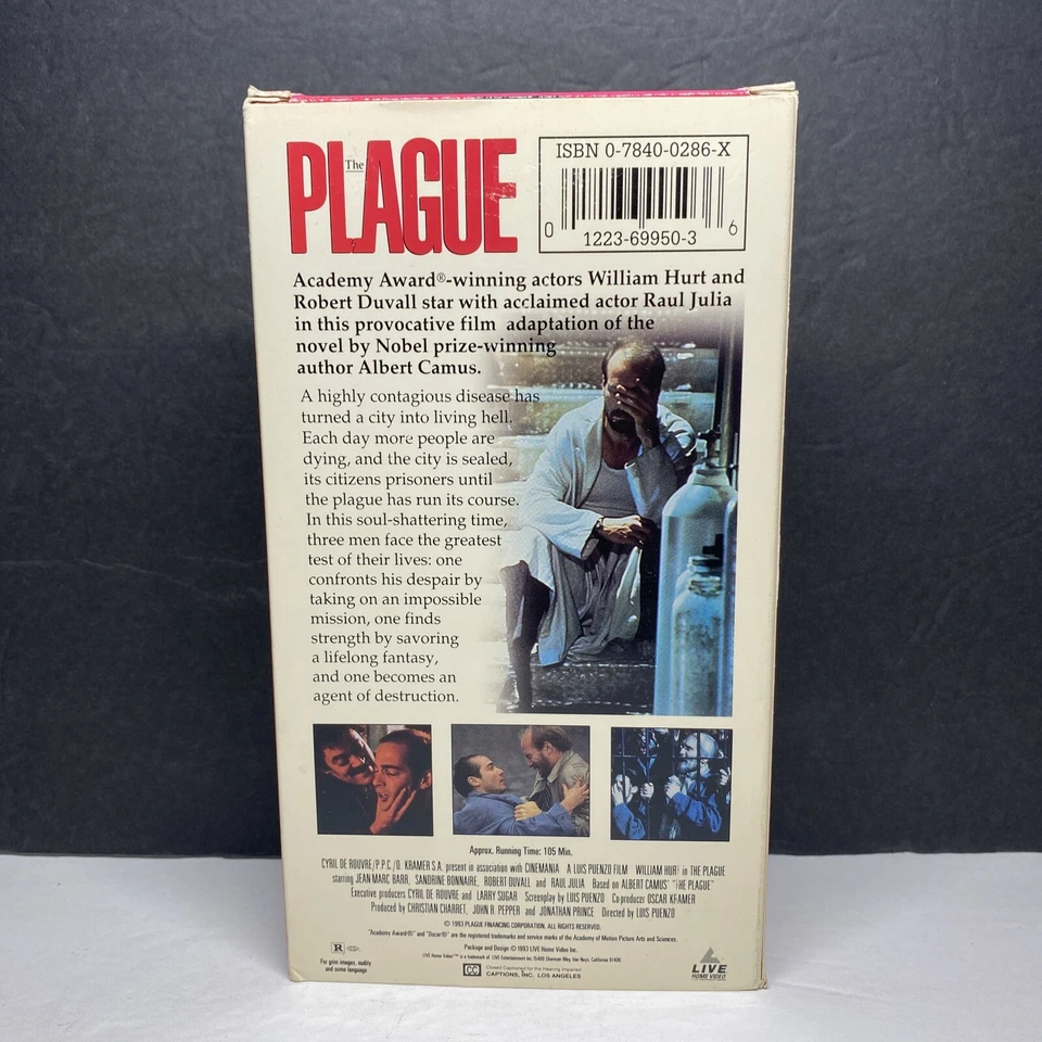 The Plague VHS 1993 Tape William Hurt Robert Duvall Raul Julia Disease Drama - Image 3 of 4