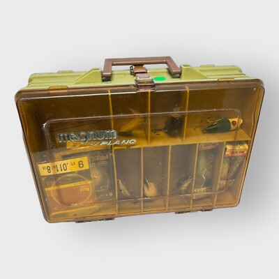 Magnum Plano Fishing Tackle Box Double Sided Clean Loaded w/Lures New  VINTAGE