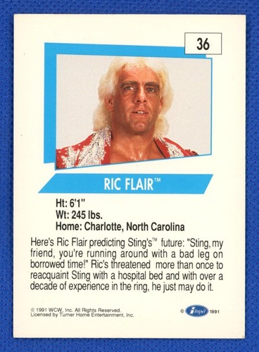 RIC FLAIR [1991 Impel WCW World Championship Wrestling WWE] TOP Card #36 - Bild 2 von 2