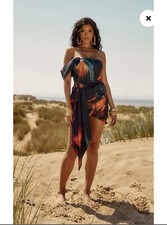Pretty Little Thing Multi Tie Dye Draped One Sleeve Bodycon Dress Size 4 RRP £60