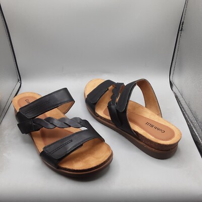 Cobb Hill May Slide Sandals Women's 9.5M Black  Braided Strappy Leather A90