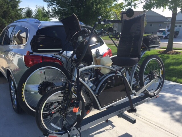 Tandem bike rack or electric sctr carrier ebikes up to 99" l