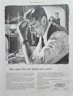 1946 John Hancock life insurance Vintage Ad how much does your family cost year