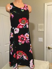 ANN TAYLOR Black & Floral Sun Dress. Bow On Back. Size 8P. Orig. $129.99. NEW.
