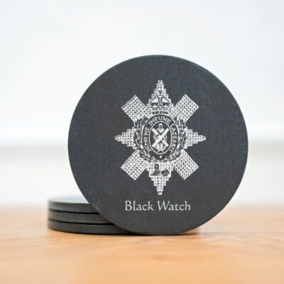 Black Watch Round Slate Coaster Set of 4 Boxed