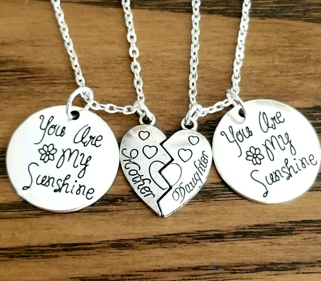 You Are My Sunshine Mom Daughter Necklaces Heart Mother Daughter