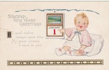 Postcard Baby Calendar Sincere New Years Greetings Embossed
