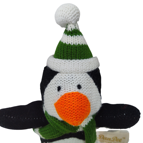 Dan Dee Plush Dog Toy Penguin Hat and Scarf Knit Stuffed Animal Squeaker Small - Picture 2 of 12