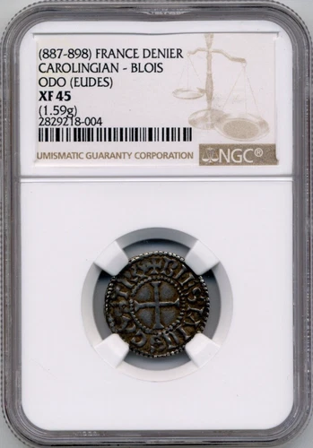 (887-898) France Denier, Carolingian Empire, Odo - NGC EF45