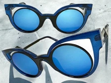 Classic Funky Vintage Retro Cat Eye Party Rave Club SUNGLASSES Unique Blue Frame
