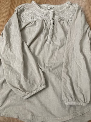Lucky Brand M Tan Embroidered Boho Peasant Light Weight Long Sleeve Ap To Ap 19 