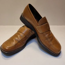 Franco Sarto Wmn's Caramel Brown Leather Slip On Loafers Sz 7.5 M Made In Brazil