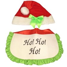 Ho Ho Ho Light Up Apron Santa Hat Set Costume Accessory Holiday Christmas 9814D