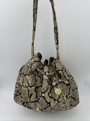 Brahmin EUC Python Drawstring Emb Leather Bucket Style Shoulder Bag 15 X11 