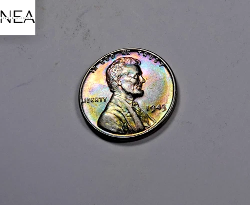 1943 STEEL Lincoln Wheat Penny Cent ~ Gem BU Rainbow Toned ~ ZW530