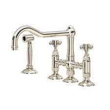 Rohl A1458XMWSPN-2 Acqui Bridge Kitchen Faucet With Side Spray Polished Nickel
