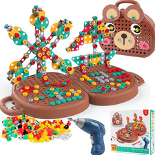 Design and Drill Toy, 204Pcs Magic Montessori Play Toolbox Educational Toys for