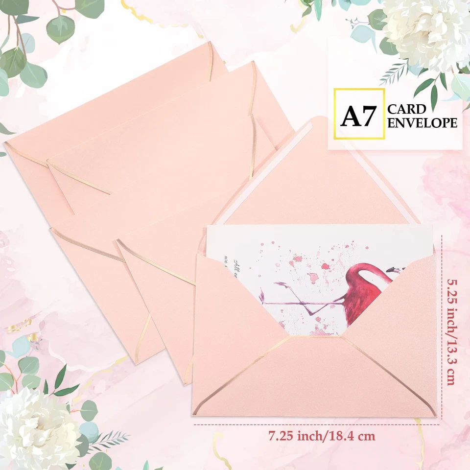 Sobres de invitación 100 piezas A7 para tarjetas de 5" x 7" solapa en V borde de lámina de lujo S... Foto 3 de 4