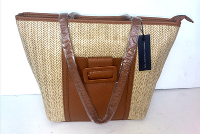 French Connection Lucia Straw Double Handle Tote Bag Beach Tote NWT $128.