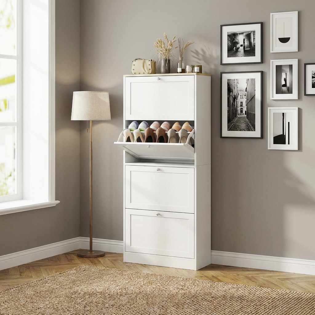 Scarpiera Slim DecHome 4 Ante Bianca 60x23.5x151 cm | Salvaspazio Ingresso