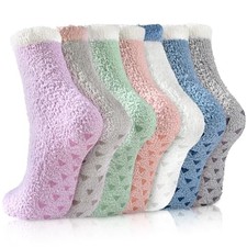 Premillow Slipper Socks for Women - Fuzzy Socks for 7 Pairs Solid Color, 6-10