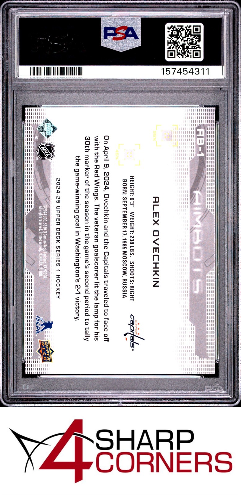2024 UPPER DECK AIMBOT #AB1 ALEX OVECHKIN POP 3 PSA 10 view 2