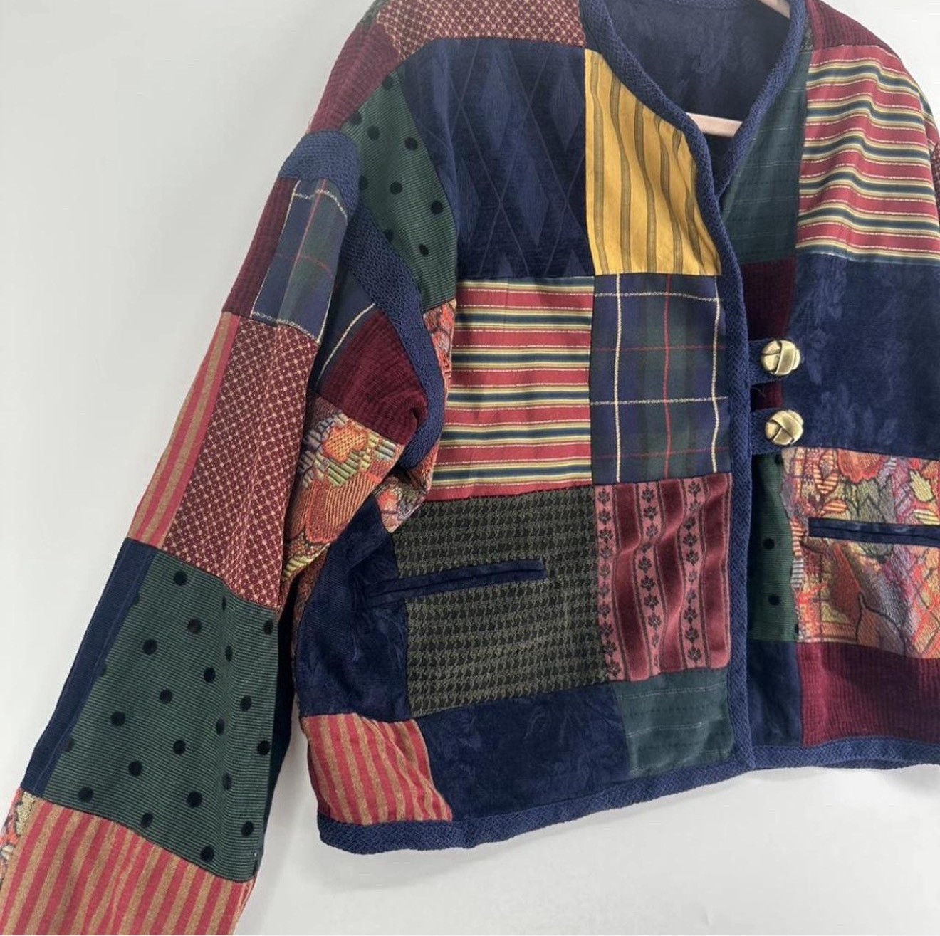 Max & Mabel Patchwork Button Jacket Multicolor Lo… - image 3