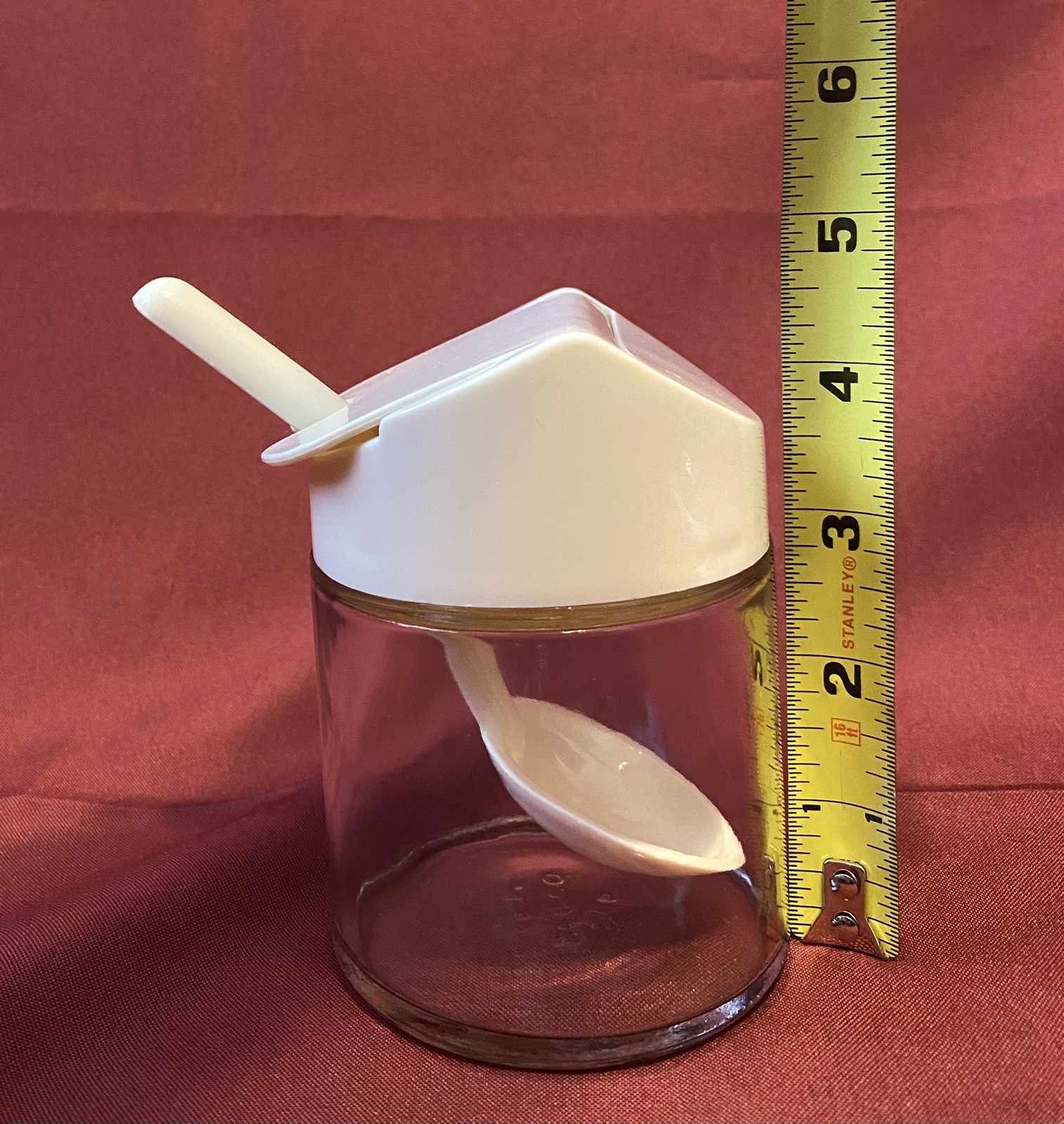 Vintage Gemco Sugar Bowl/Dispenser Clear Glass w/ Ivory Flip Top Lid &  Spoon