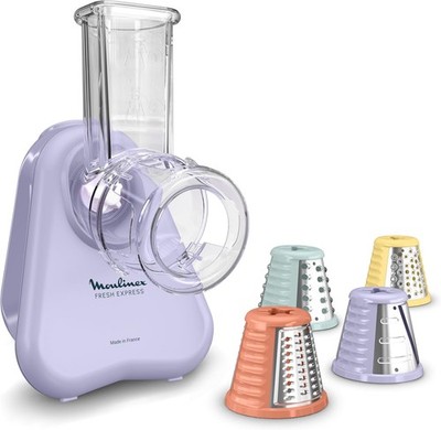 Moulinex Fresh Express Elektrische Gemüsereibe Direktserviersystem, 4-in-1, Lila