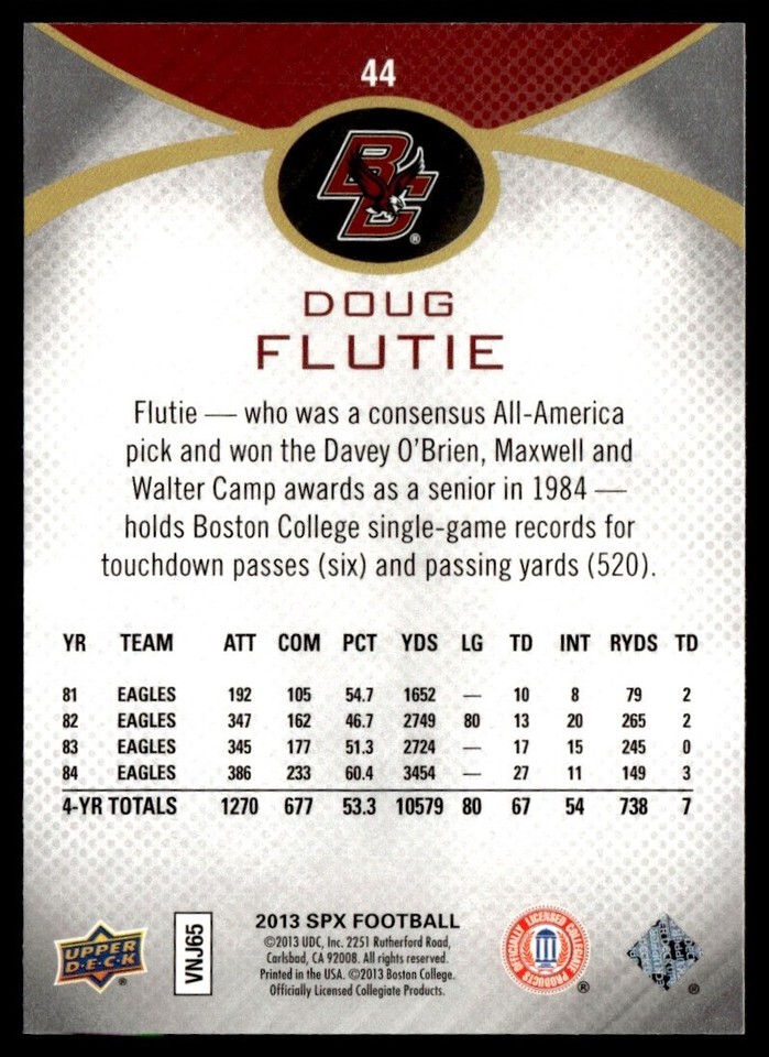 2013 SPx Doug Flutie Boston College Eagles #44 | eBay
