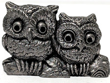Handcrafted Pewter Two Owls Figurine Pair Heavy 1 lb Made in USA