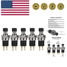 5Pcs Self-Locking SPST Latching Type Dash ON/Off Push Button Switch AC 250V/3...
