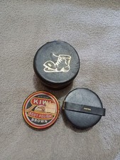 Vintage Shoe Shine Kit Kiwi Polish Tin Brush Leather Case Austria