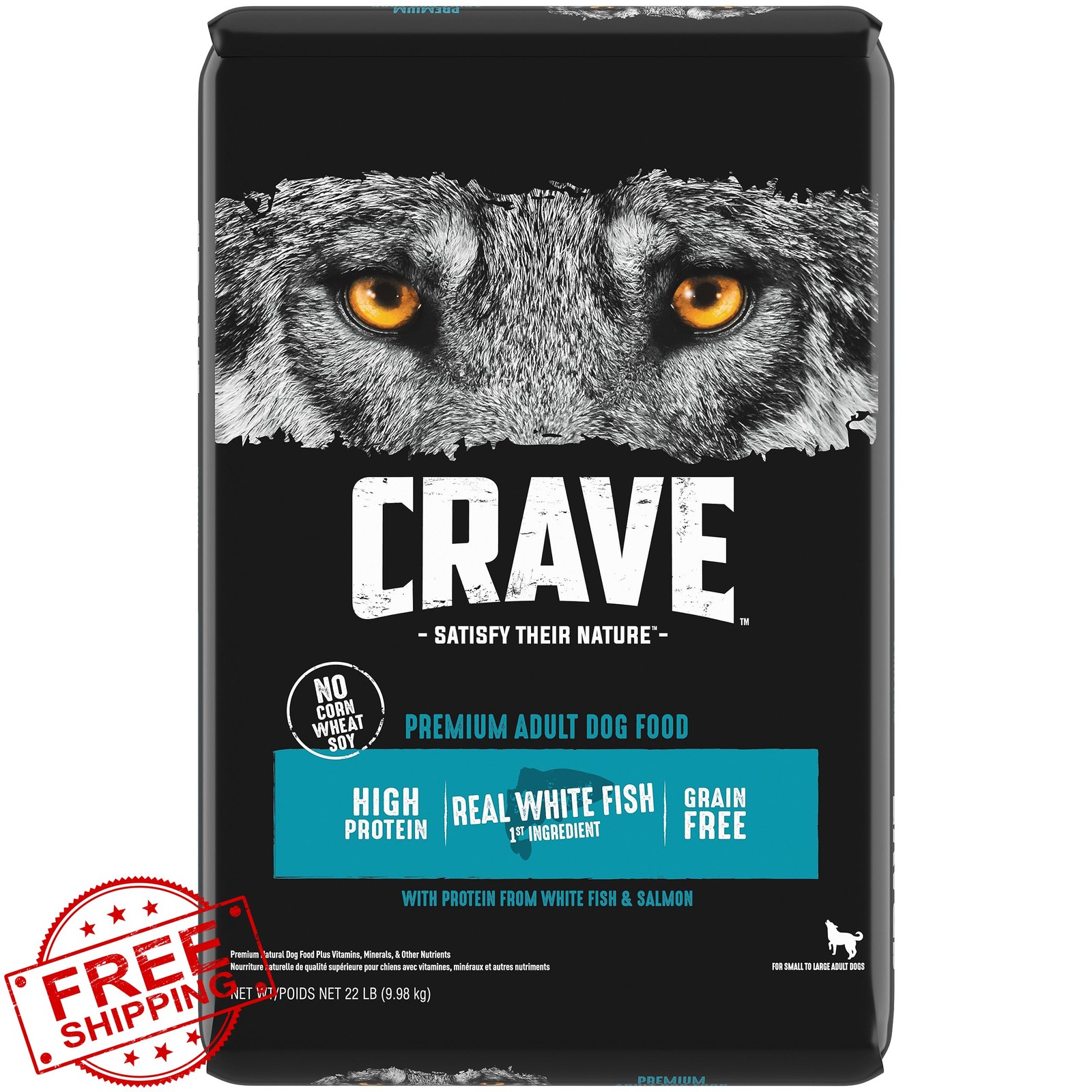 CRAVE Grain Free High Protein Adult Dry Dog Food, White Fish and Salmon, 22 l...