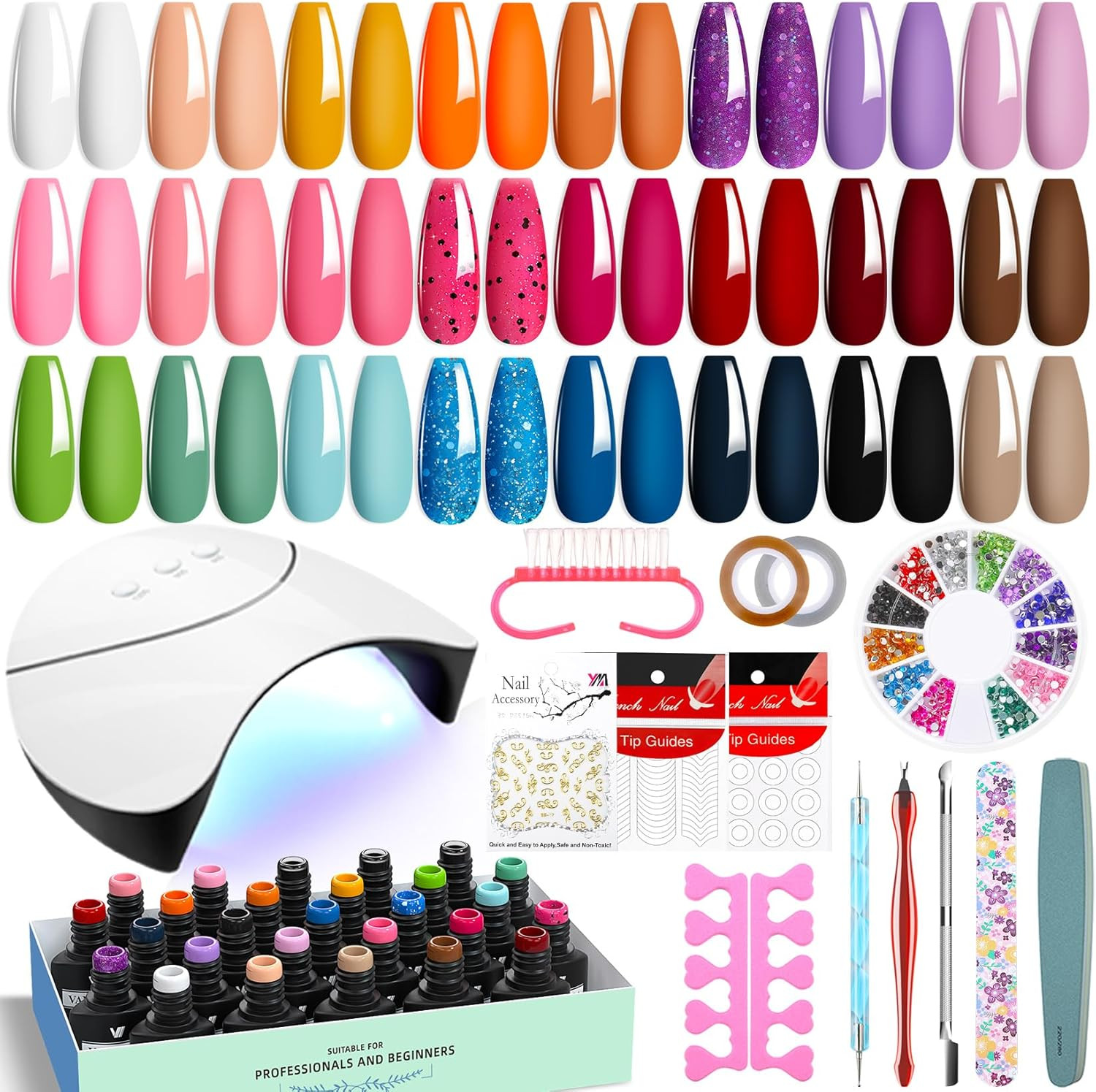 Kit vernis semi permanent complet 24 couleurs avec lampe UV LED et base coat intégrée