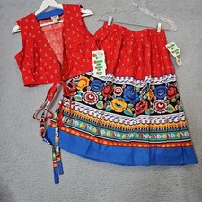 NOS Vintage 70s Apple Pie Sportswear Boho Floral Skirt And Tie Crop Top Size M
