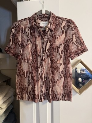 Current/Elliot Women's Pink Button-Down Blouse, Size 0, Snakeskin Print