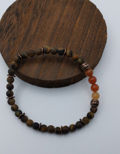 Gemstone Tiger Eye Stretch Bracelet Unisex Gift for Him 8 1/2" Men's Handmade