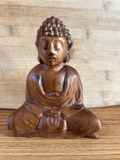 Vintage Hand Carved Sitting Meditating Wood Buddha Statue 6"