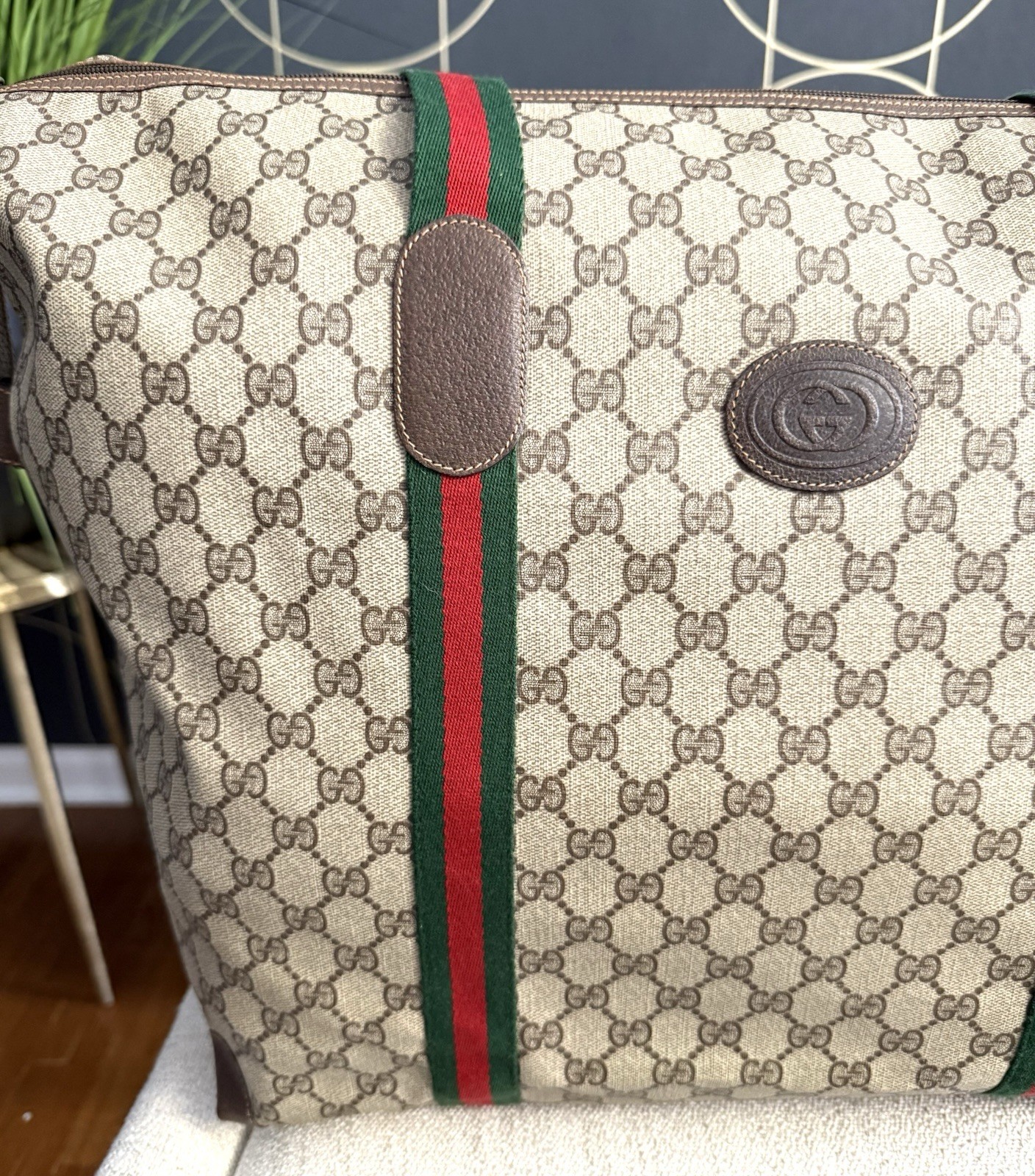 GUCCI Authentic Large Tote Bag Travel Duffle Bag Brown Monogram Canvas thumbnail 5