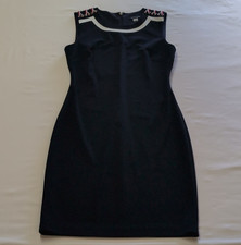 Pre-Owned Tommy Hilfiger Women's Navy Sheath Knit Dress Zip Knee Length Size 8