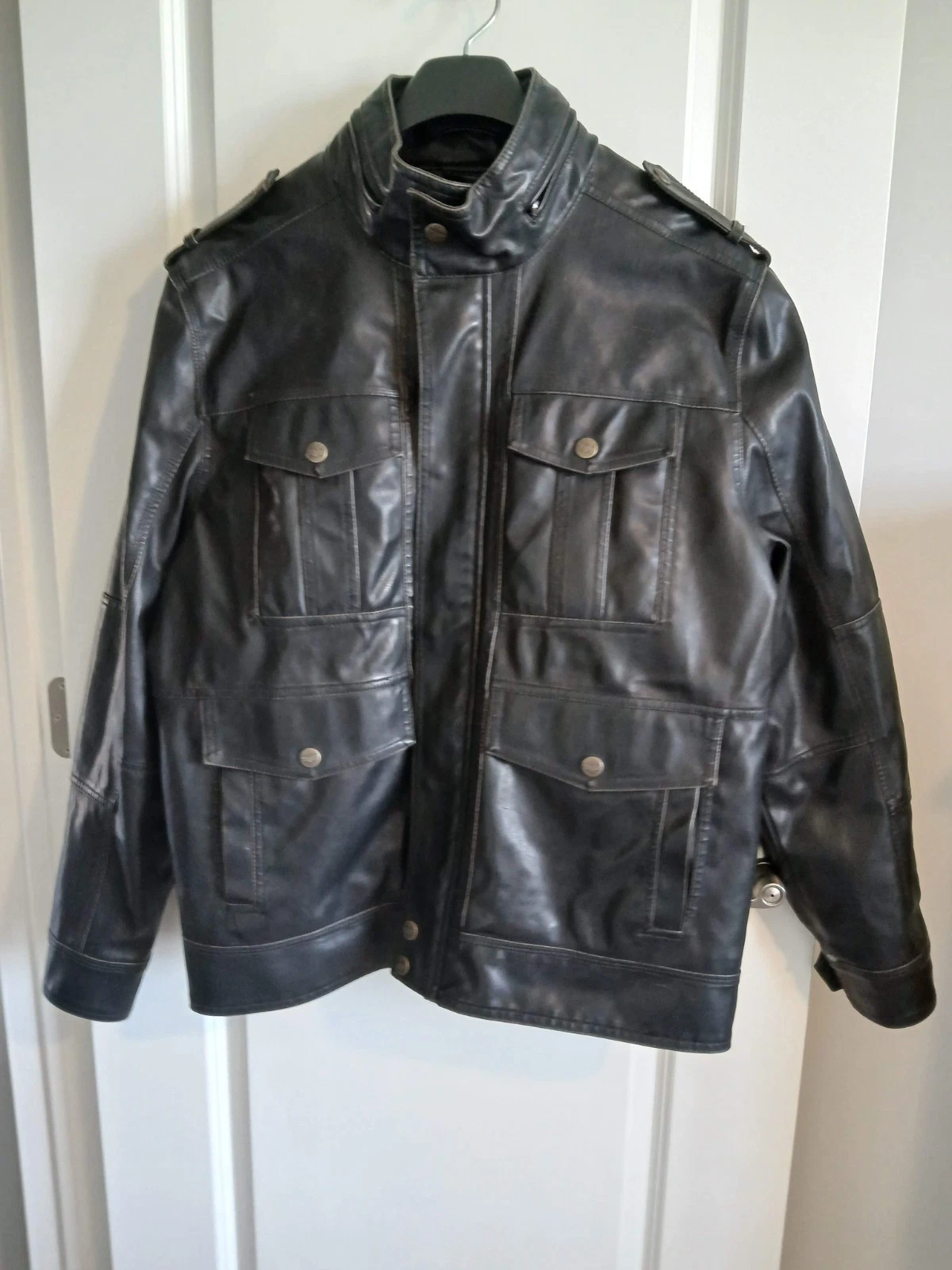 MEN'S LEVI'S GENTLY USED BROWN FAUX LEATHER 4 POCKET QUILT LINED MOTO JACKET XL image 1