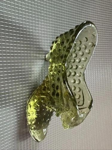 Vintage Fenton Olive Green Hobnail Glass Slipper Shoe with Cat Head
